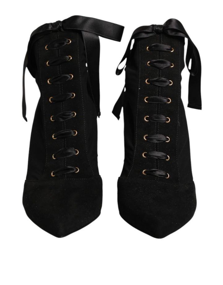 Black Stiletto Heels Lace Up Boots Shoes