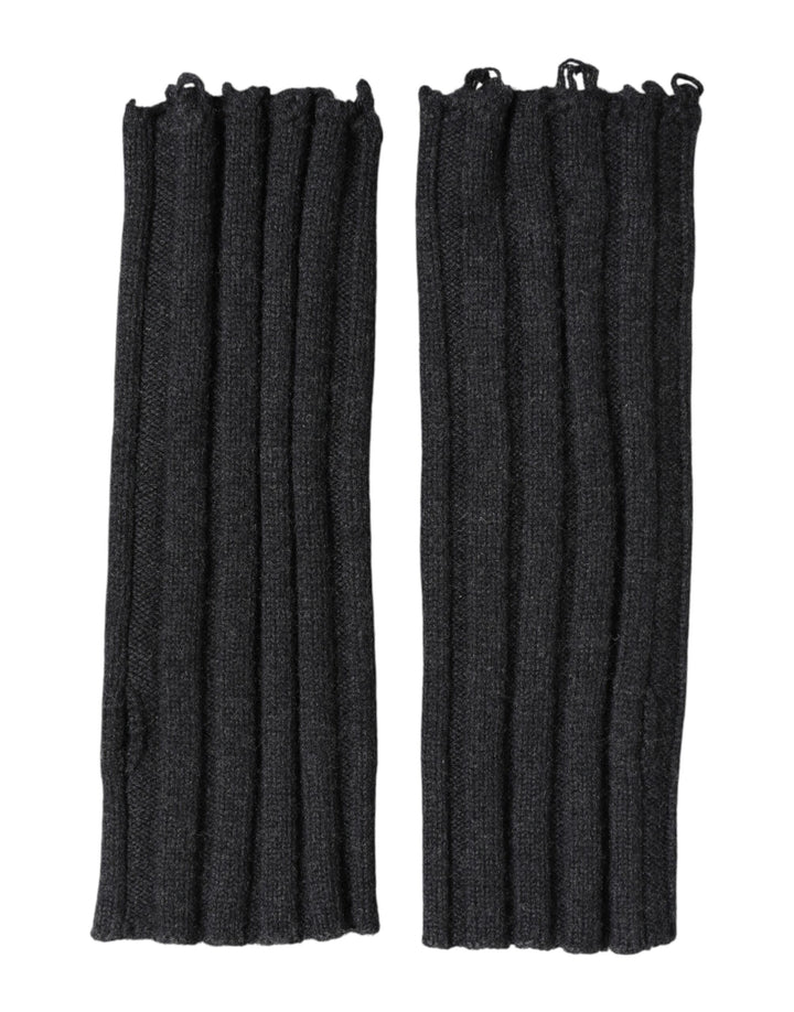 Black Virgin Wool Knitted Fingerless Gloves