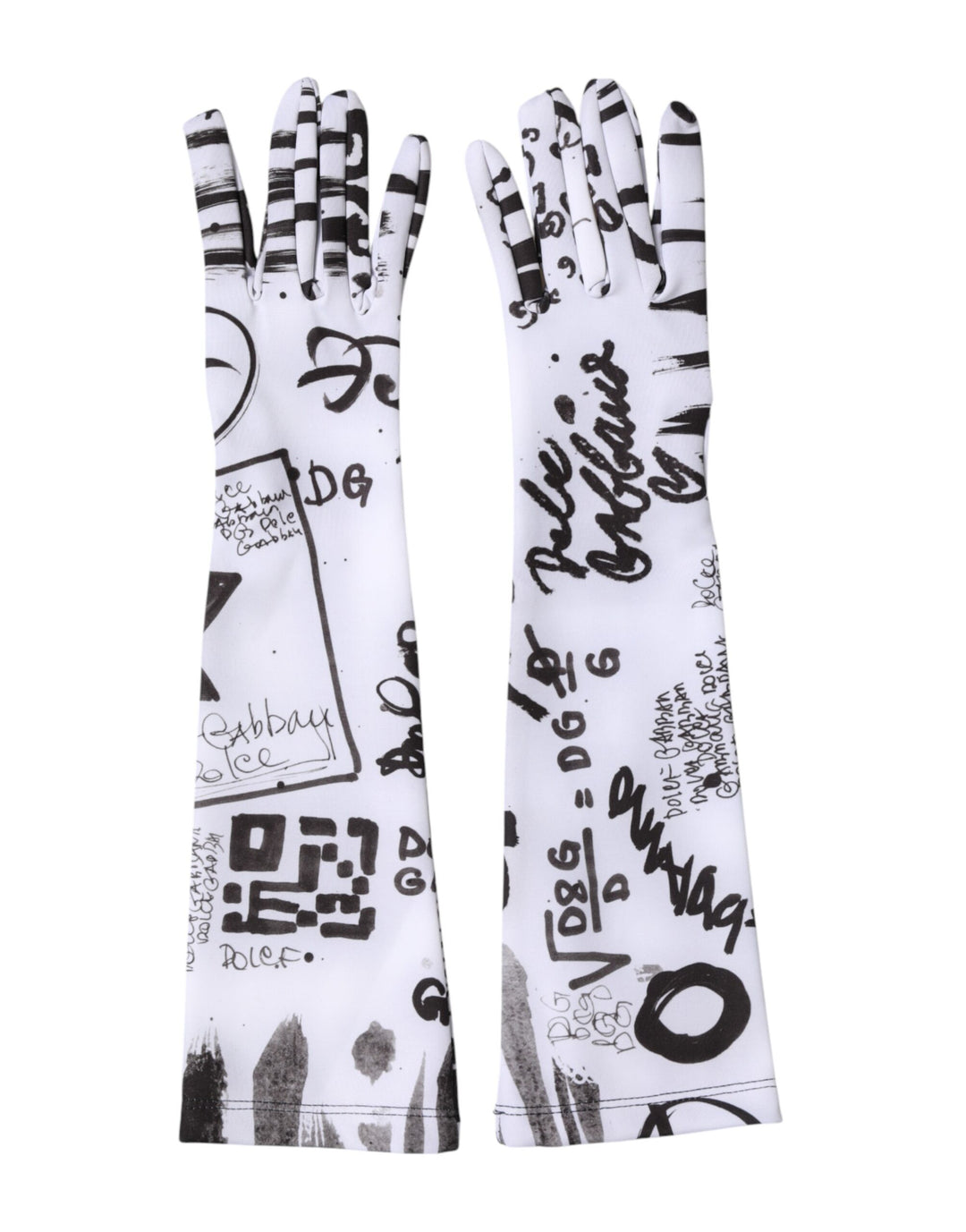 Black White DG Logo Elbow Length Mitten Gloves
