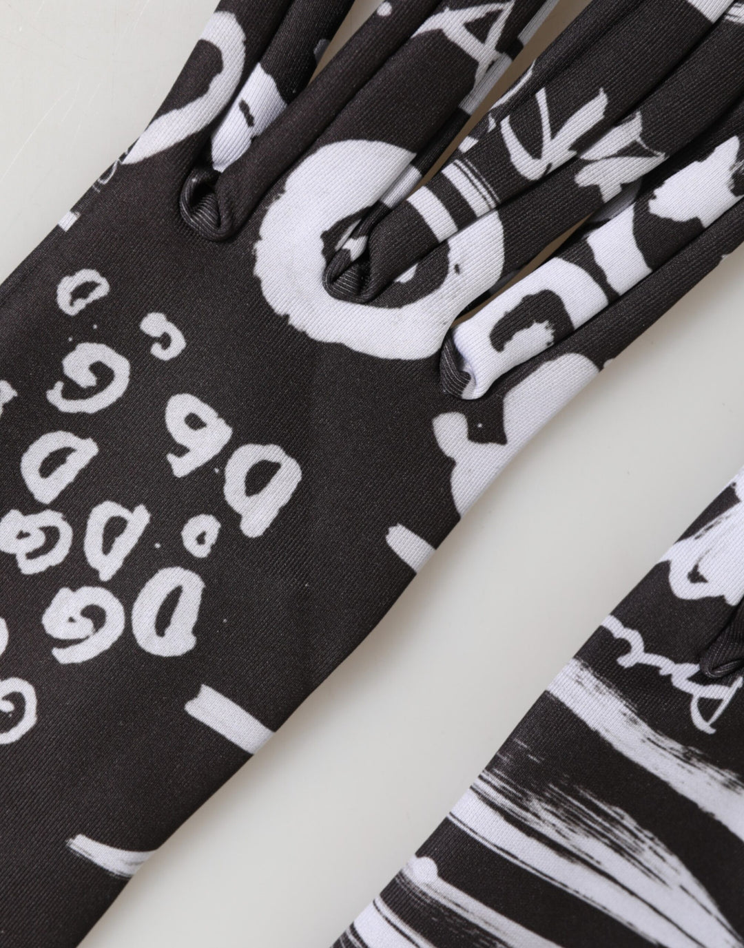 Black White DG Logo Elbow Length Mitten Gloves