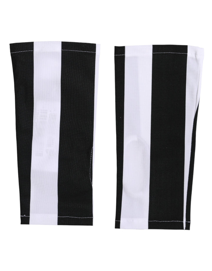 Black White Nylon Fingerless Wrist Length Gloves
