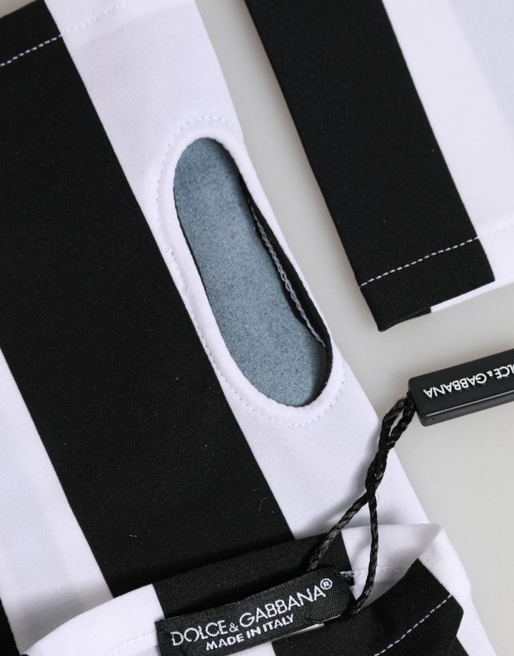 Black White Nylon Fingerless Wrist Length Gloves