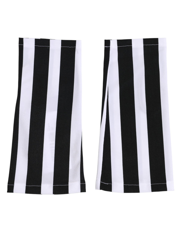 Black White Nylon Fingerless Wrist Length Gloves