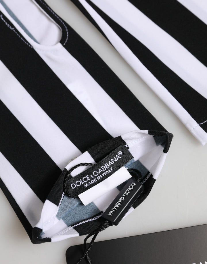 Black White Nylon Fingerless Wrist Length Gloves