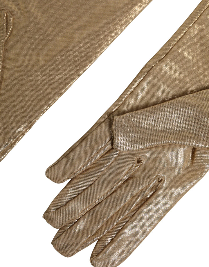 Beige Nylon Long Elbow Length Mitten Gloves