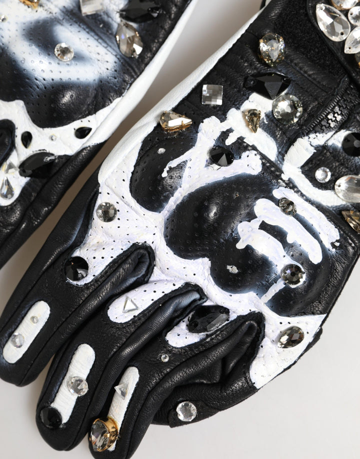 Gloves Black White Crystal Wrist Length Mitten  Gloves