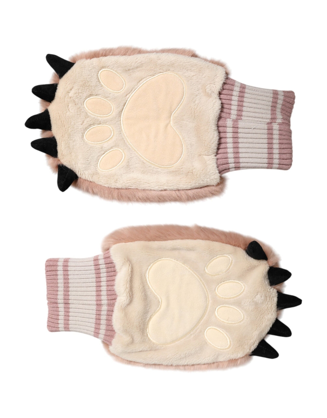 Brown Acrylic Knitted Fur Wrist Mitten Gloves