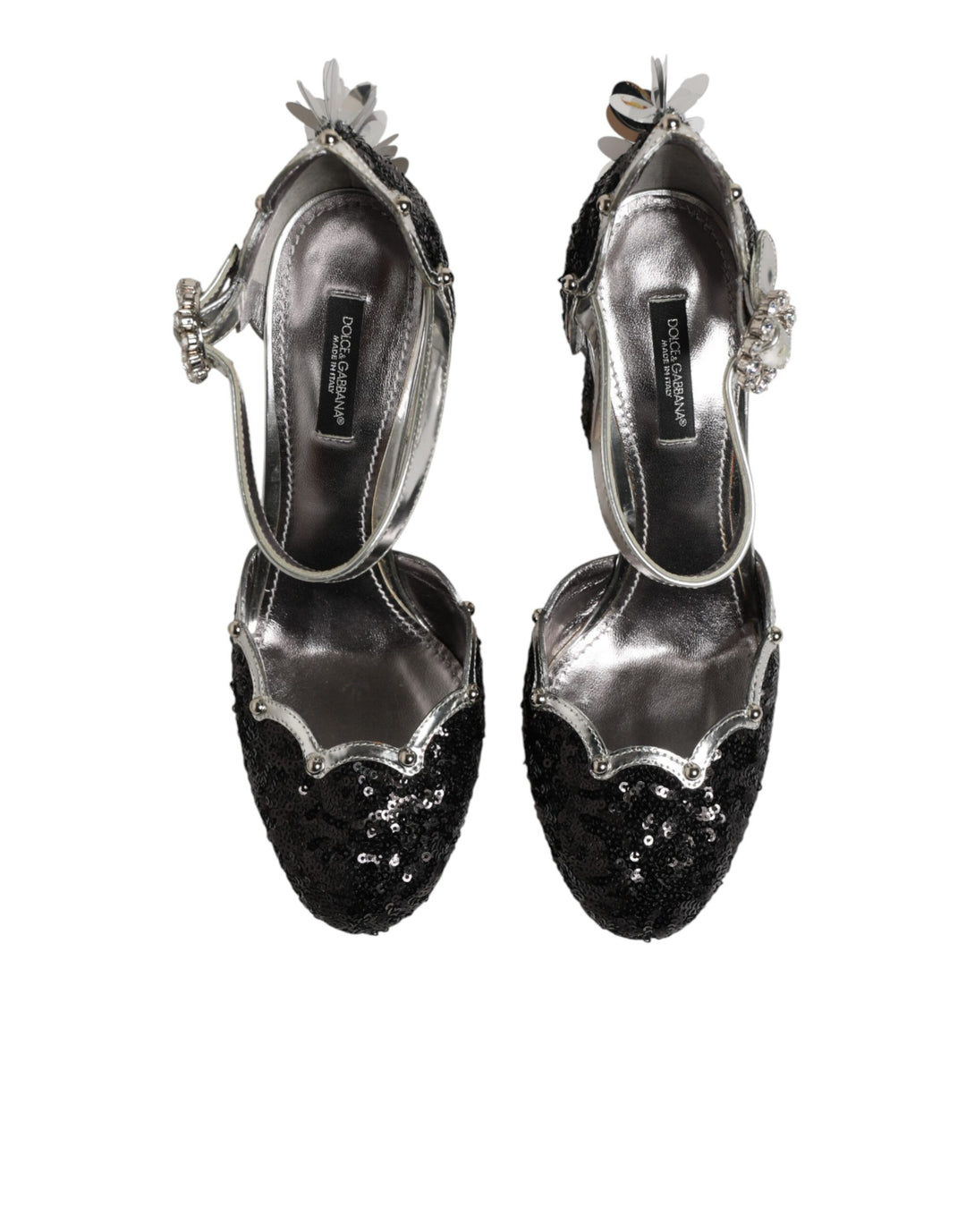 Black Sequined Ankle Strap Sandals Shoes