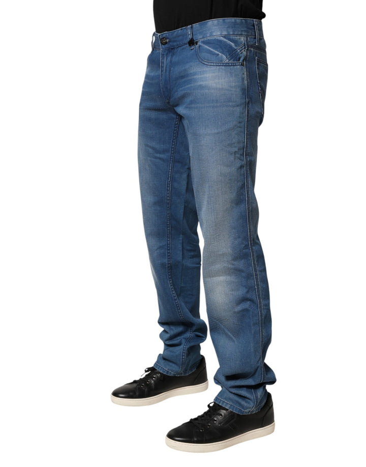 Blue Washed Cotton Regular Fit Men Denim Trouser Jeans