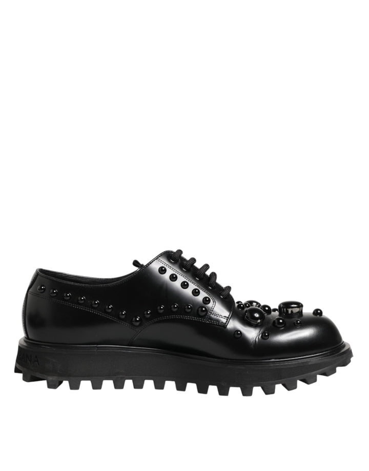 Black Leather Studded Men Formal Derby  Shoes