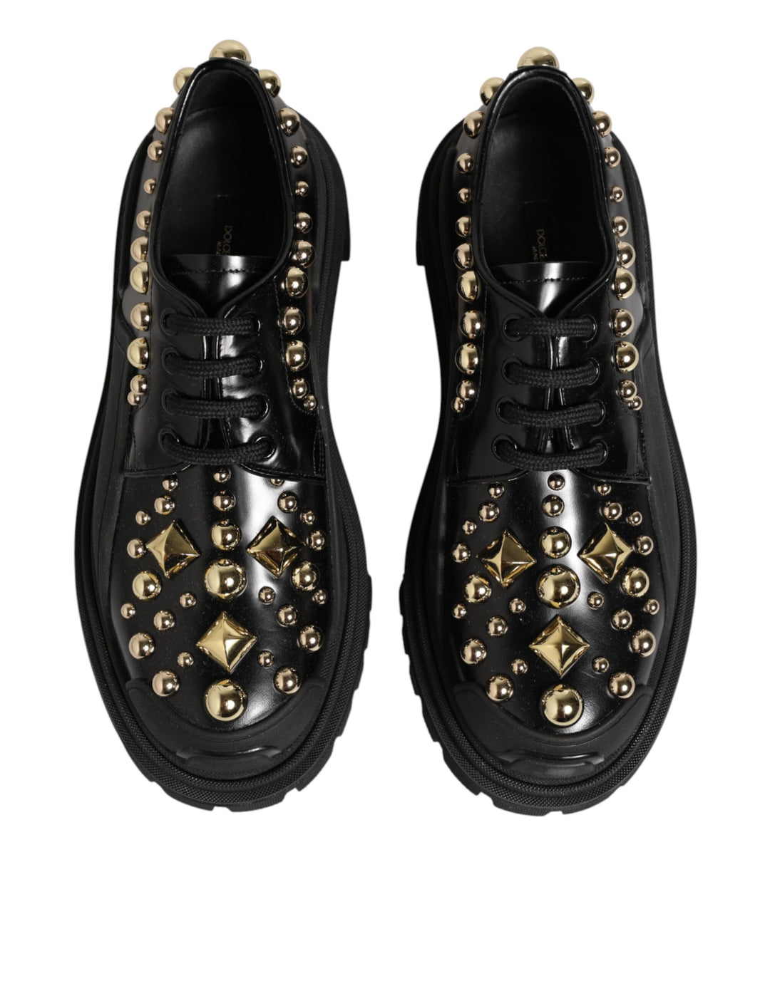 Black Leather Jeweled Crystals Derby Shoes