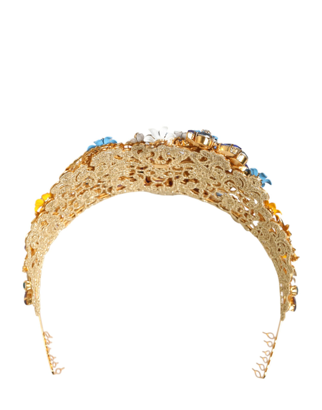 Gold Brass Crystal Floral Hortensia Crown Headband Tiara