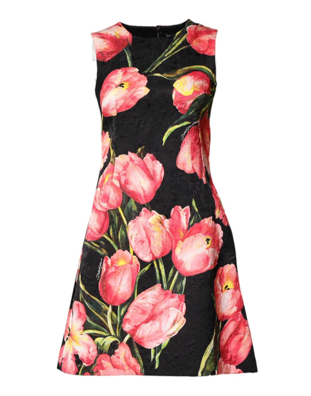 Black Floral Print Viscose A-line Mini  Dress