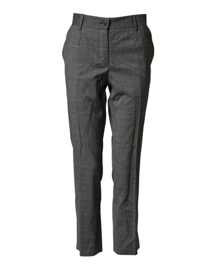 Dark Gray Check Tartan VirginWool Dress Pants