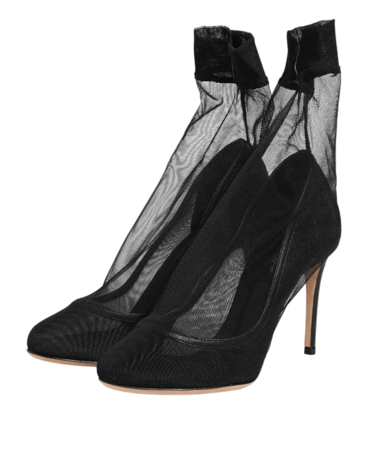 Black Nylon Stretch Mesh Sock Boots  Shoes