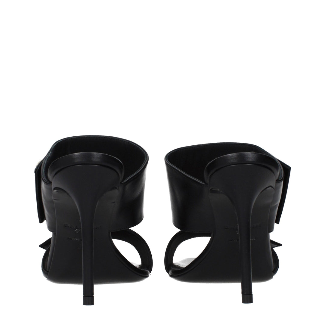 Black Leather Stiletto Heel Sandals