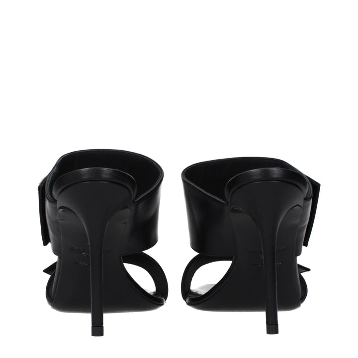 Black Leather Stiletto Heel Sandals