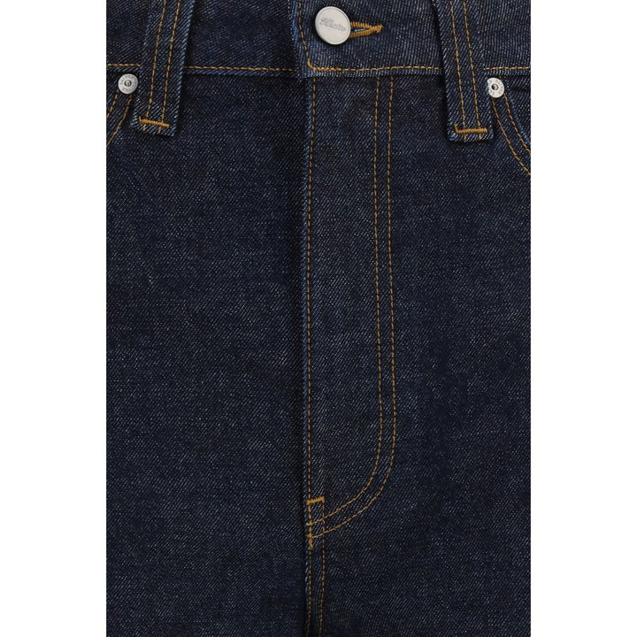 Blue Cotton Straight-Leg Jeans