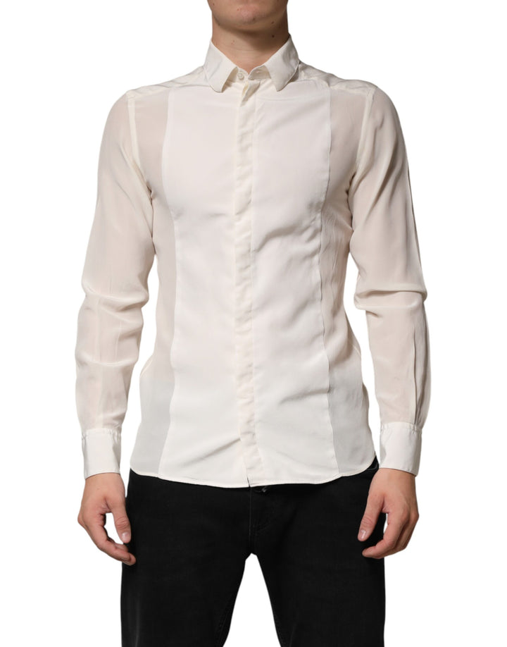 Off White Silk Men GOLD Dress Formal Shirt
