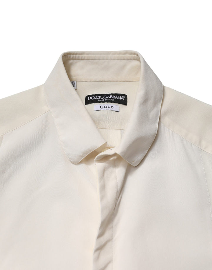 Off White Silk Men GOLD Dress Formal Shirt