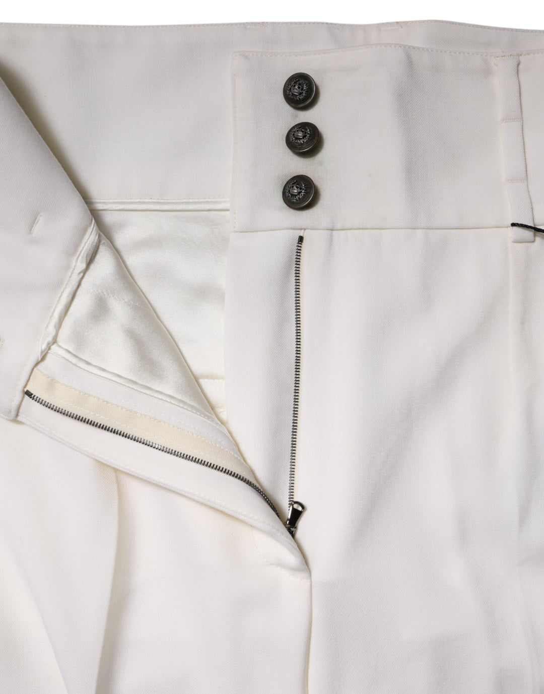 White Wool High Waist Tapered Trouser Pants