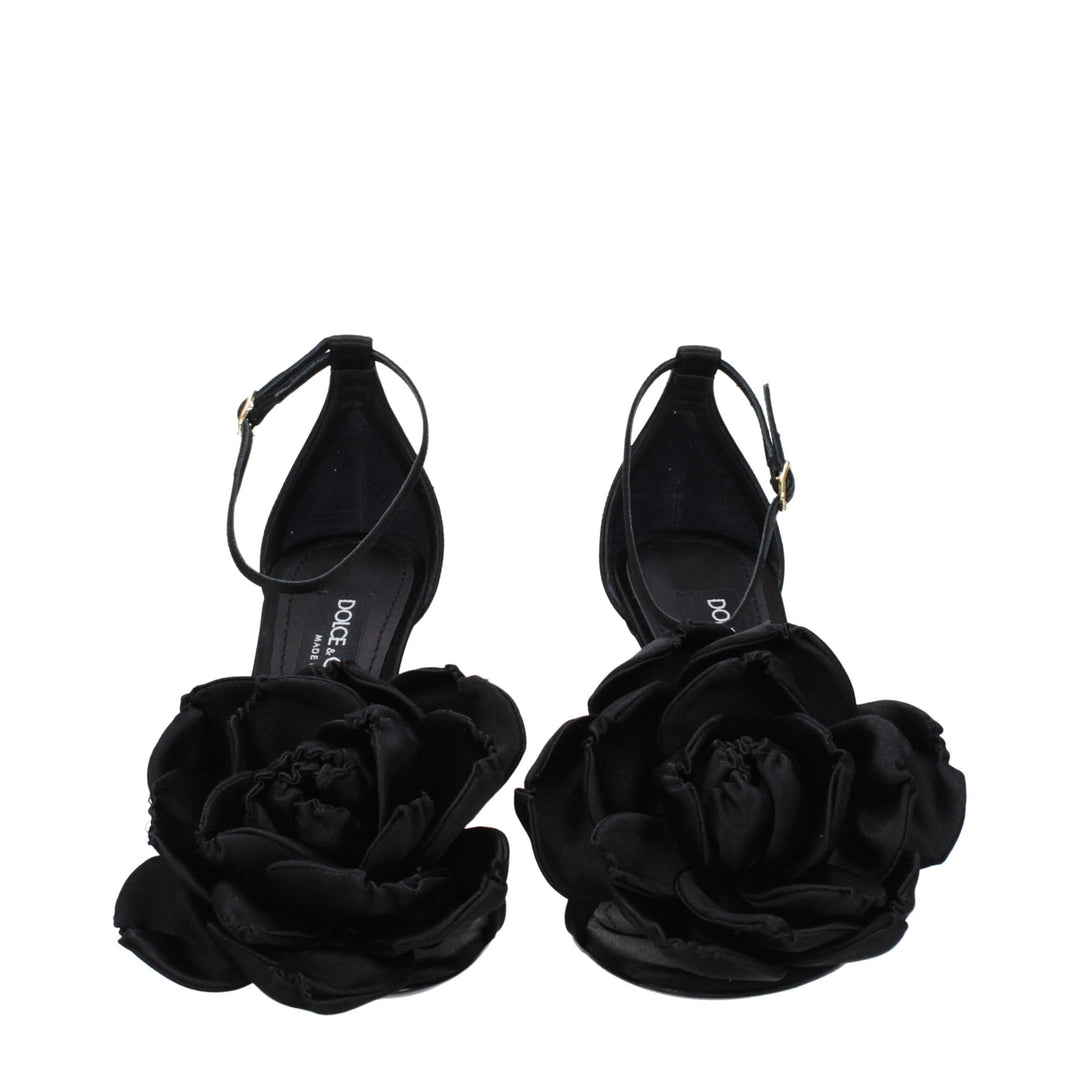 Black Satin Stiletto Heel Sandals