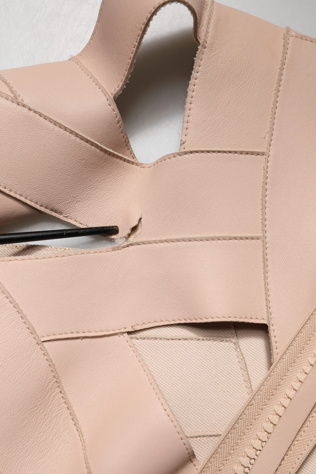 Beige Leather Short Sleeves Sheath Mini Dress