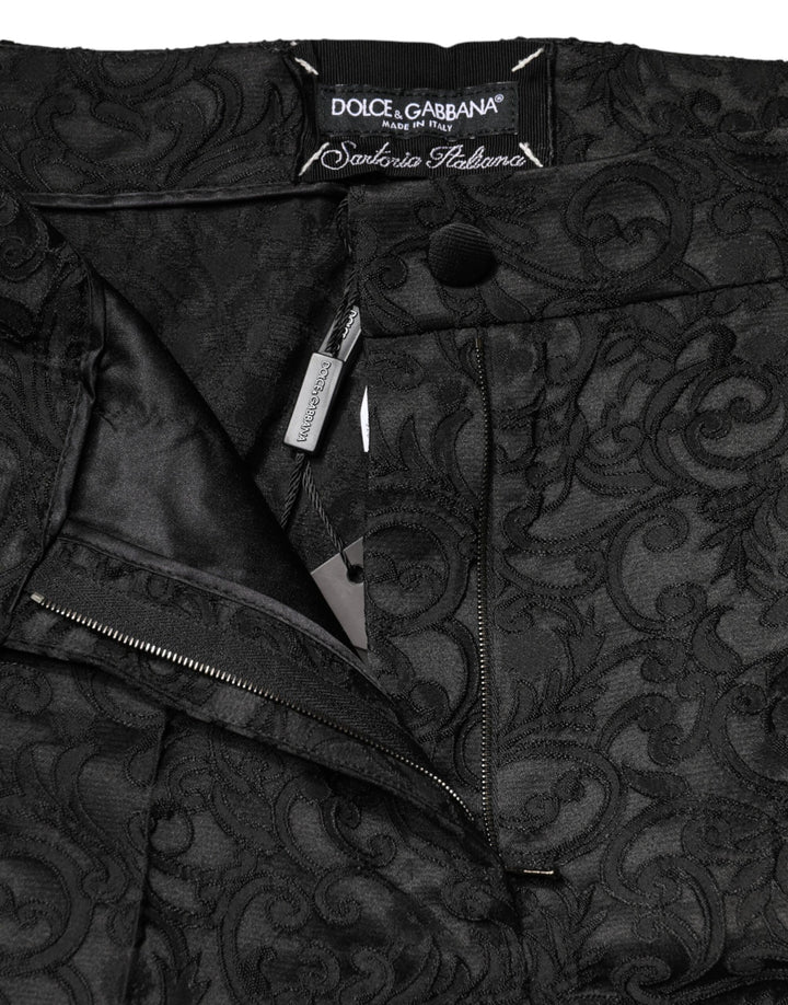 Black Floral Brocade High Waisted Trouser Pants