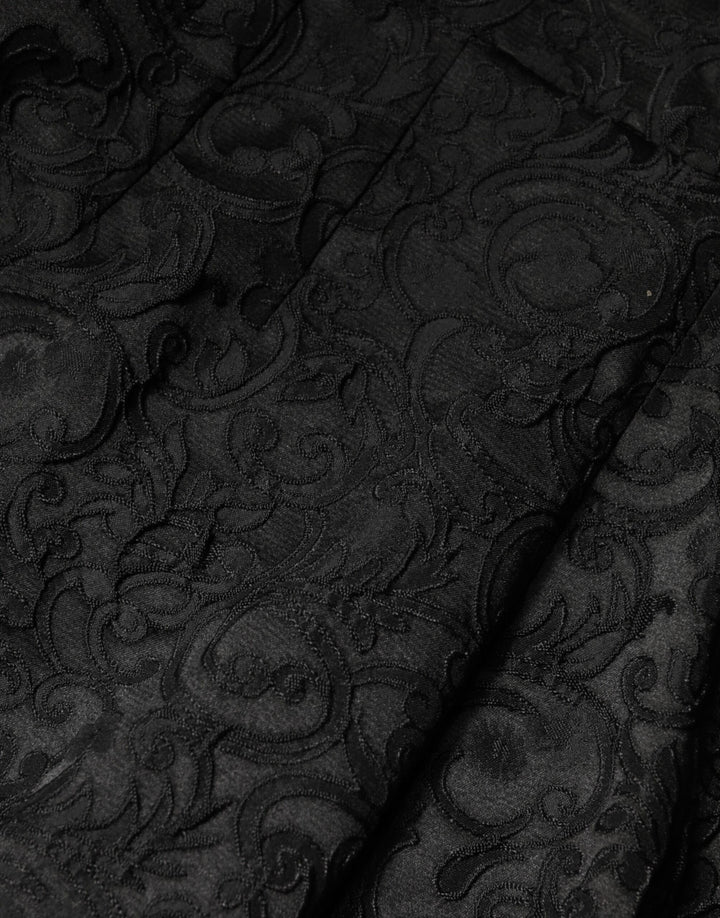 Black Floral Brocade High Waisted Trouser Pants