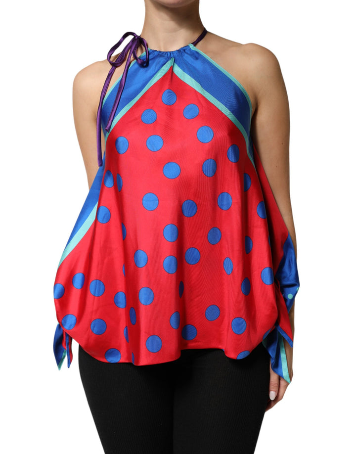 Multicolor Polka Dot Tie Halter Blouse  Top