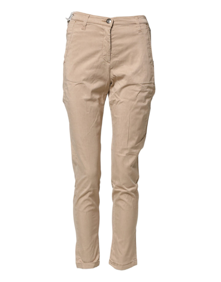 Beige Lyocell Skinny High Waist Chino Casual Pants