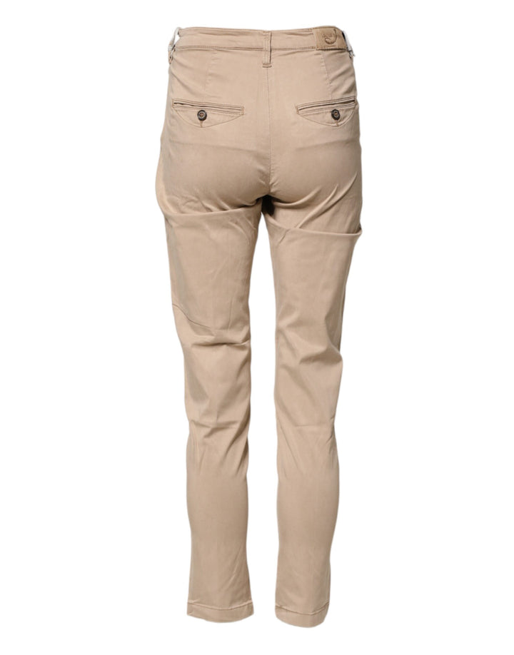 Beige Lyocell Skinny High Waist Chino Casual Pants