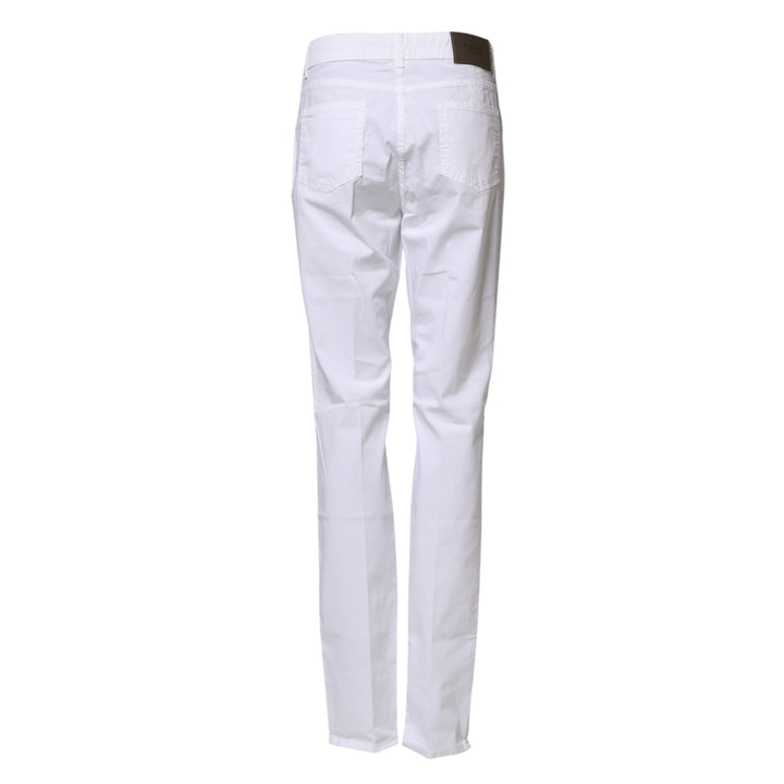 White Cotton Skinny Mid Waist Chino Trouser Pants