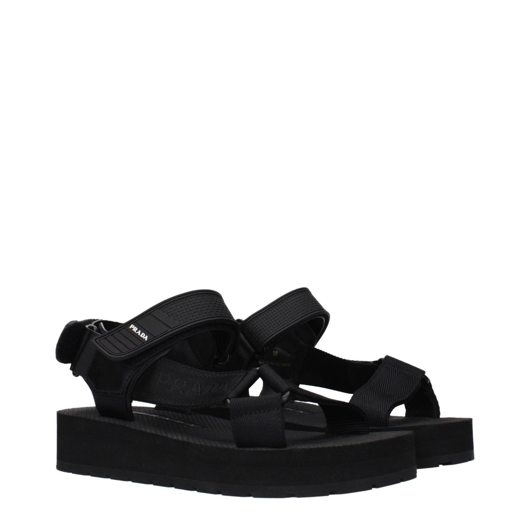Black Fabric Flat Sandals