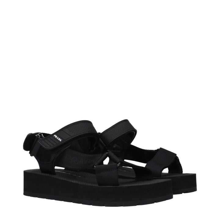 Black Fabric Flat Sandals