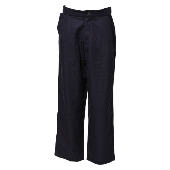 Navy Blue Straight High Waist Chino Casual Trouser Pants