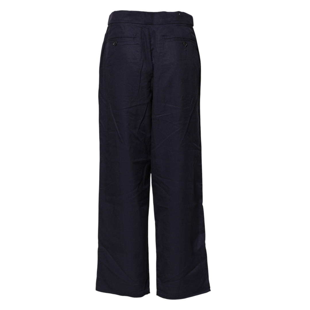 Navy Blue Straight High Waist Chino Casual Trouser Pants
