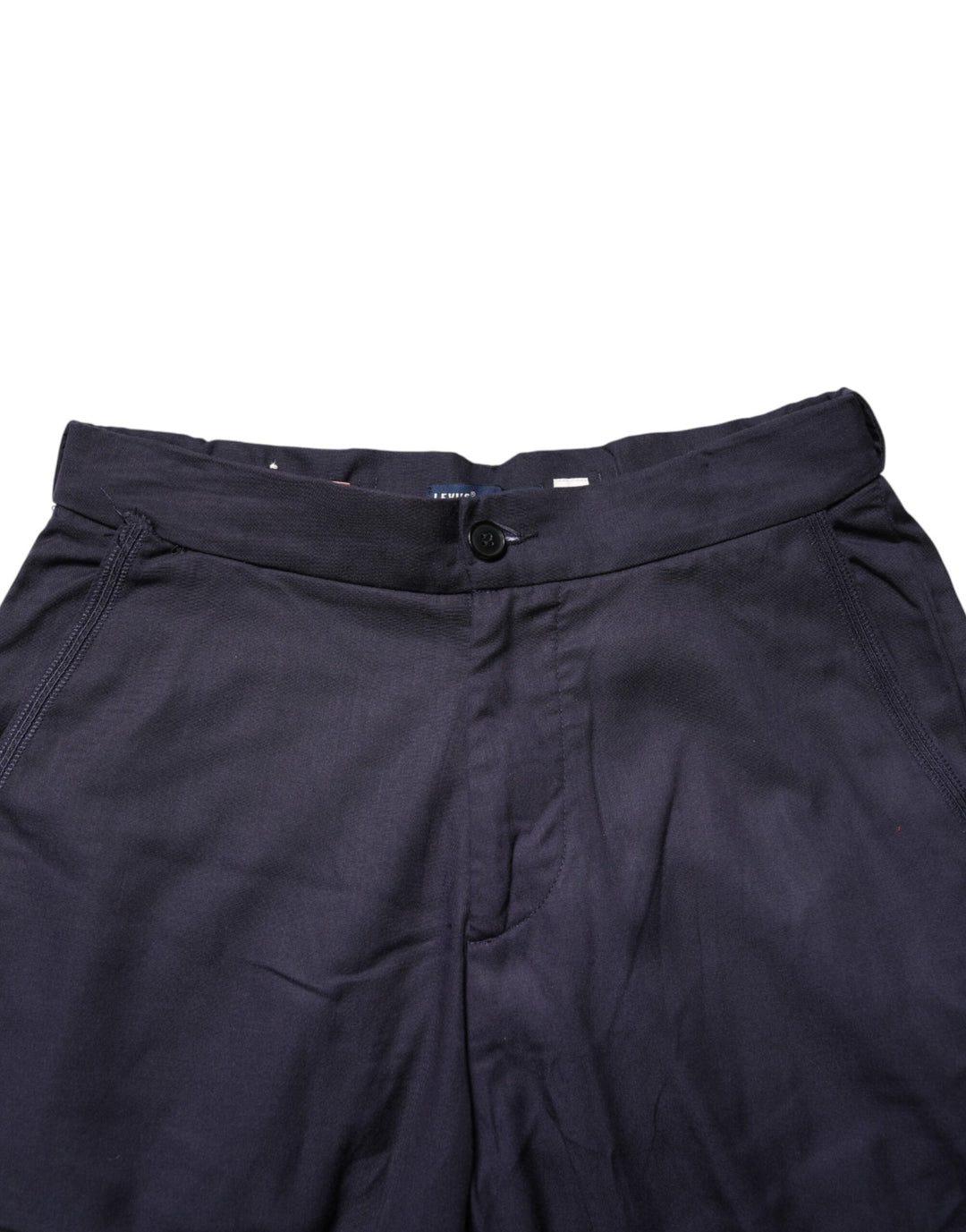 Navy Blue Straight High Waist Chino Casual Trouser Pants