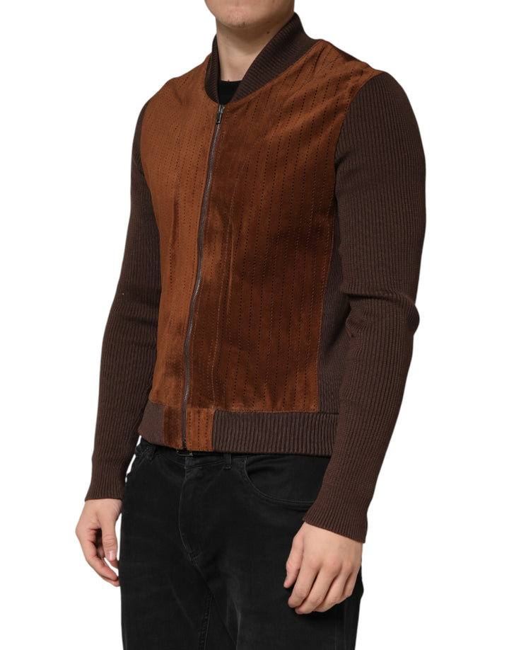 Brown Velvet Calfskin Full Zip Biker Jacket