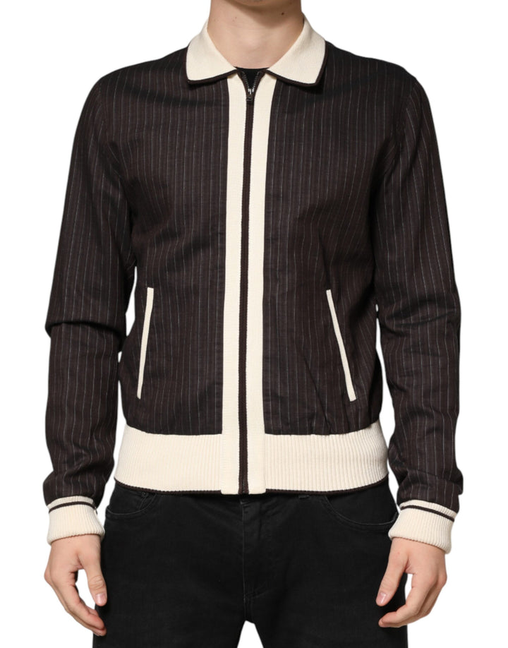 Brown Contrast Stripe Men Bomber Jacket