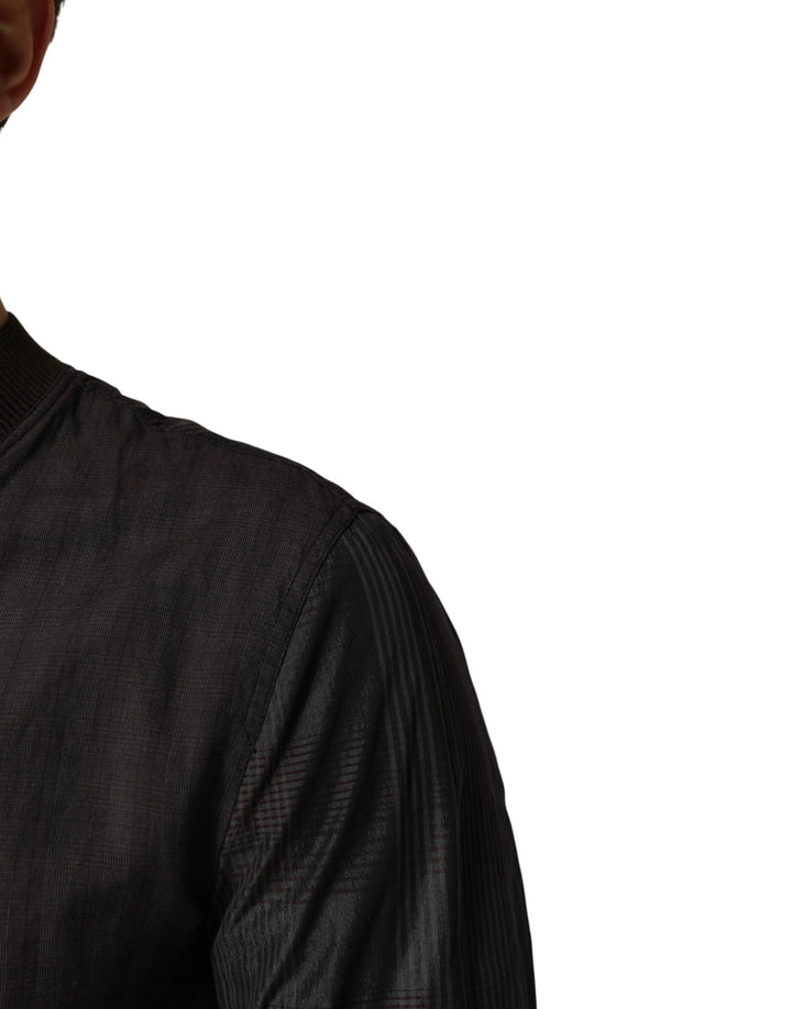 Black Stripes Cotton Full Zip Bomber Jacket